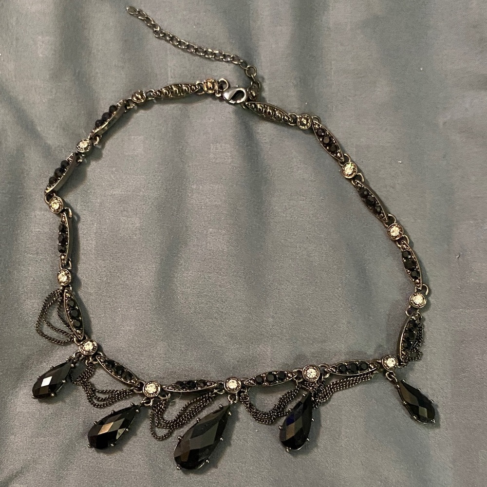 Black Teardrop Crystal Statement Necklace - Women Jewelry